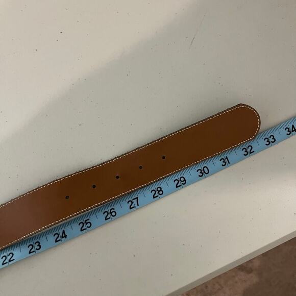 Vintage 90s Tan Vegan Leather Wide Silver Buckle Belt Size XS/S - Picture 7 of 9